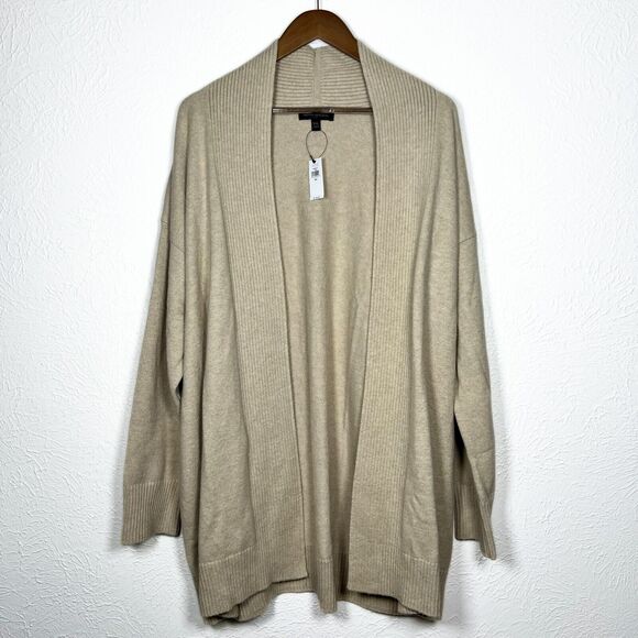 NWT Banana Republic Women's 2XL Ribbed Cream Beige Long Open Soft Cardigan - Picture 2 of 13